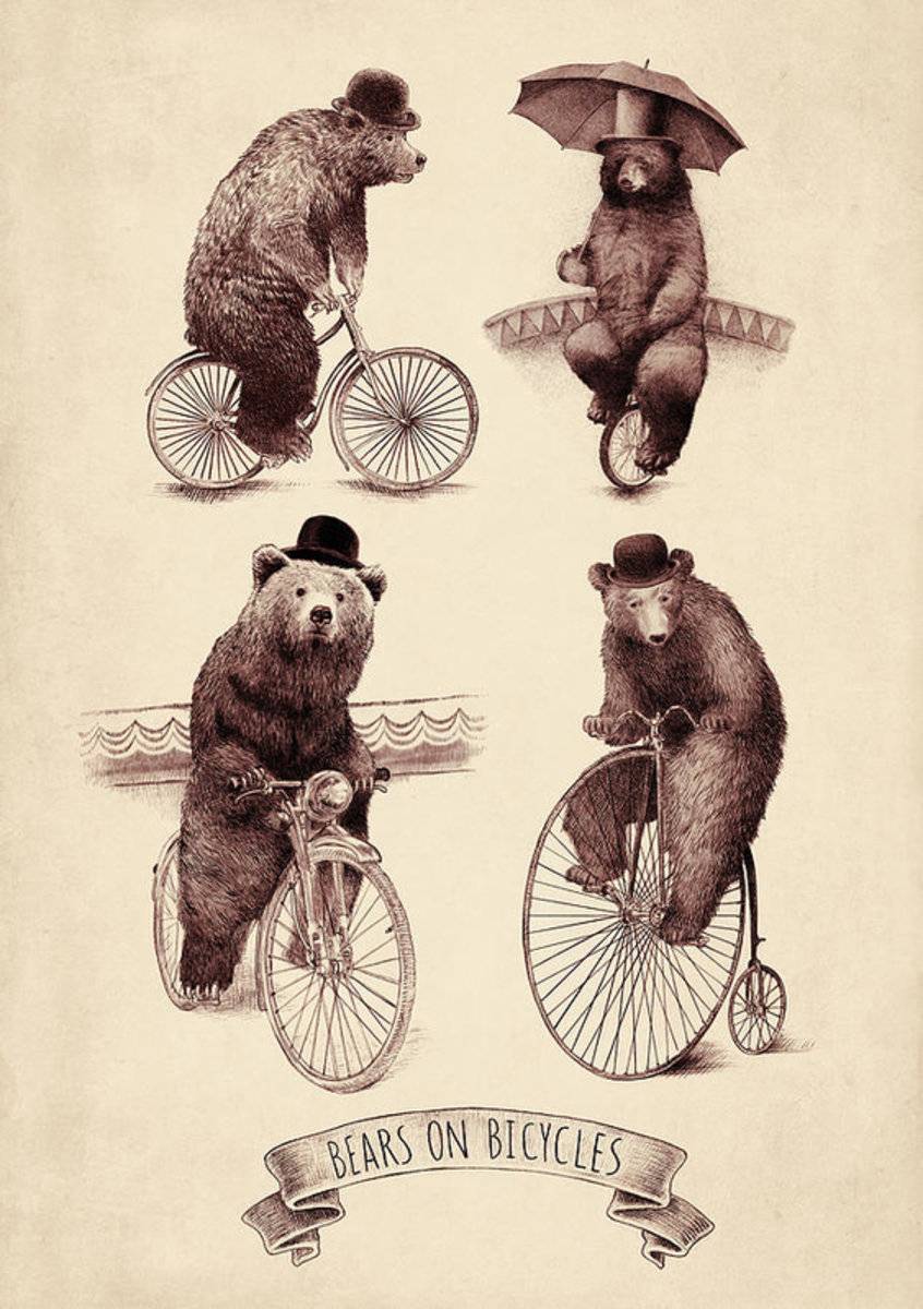 Bears On Bicycles - Poster | Canvas Wall Art Print