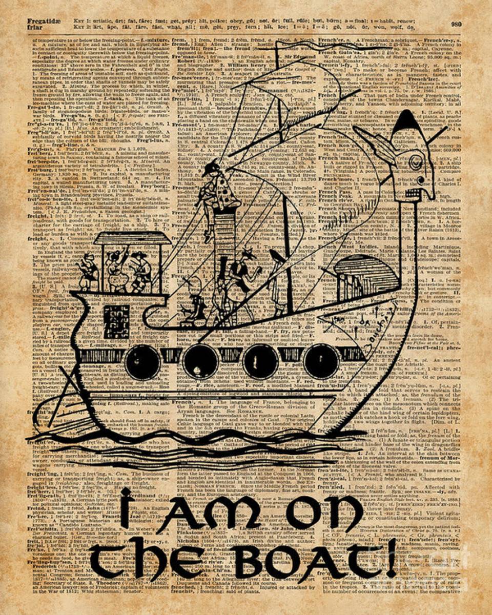 Boat Expedition,Ship Excursion,Music Crew,Vintage Ink Dictionary Art - Poster | Canvas Wall Art Print