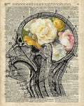 Brain Full Of Flowers Dictionary Art - Poster | Canvas Wall Art Print
