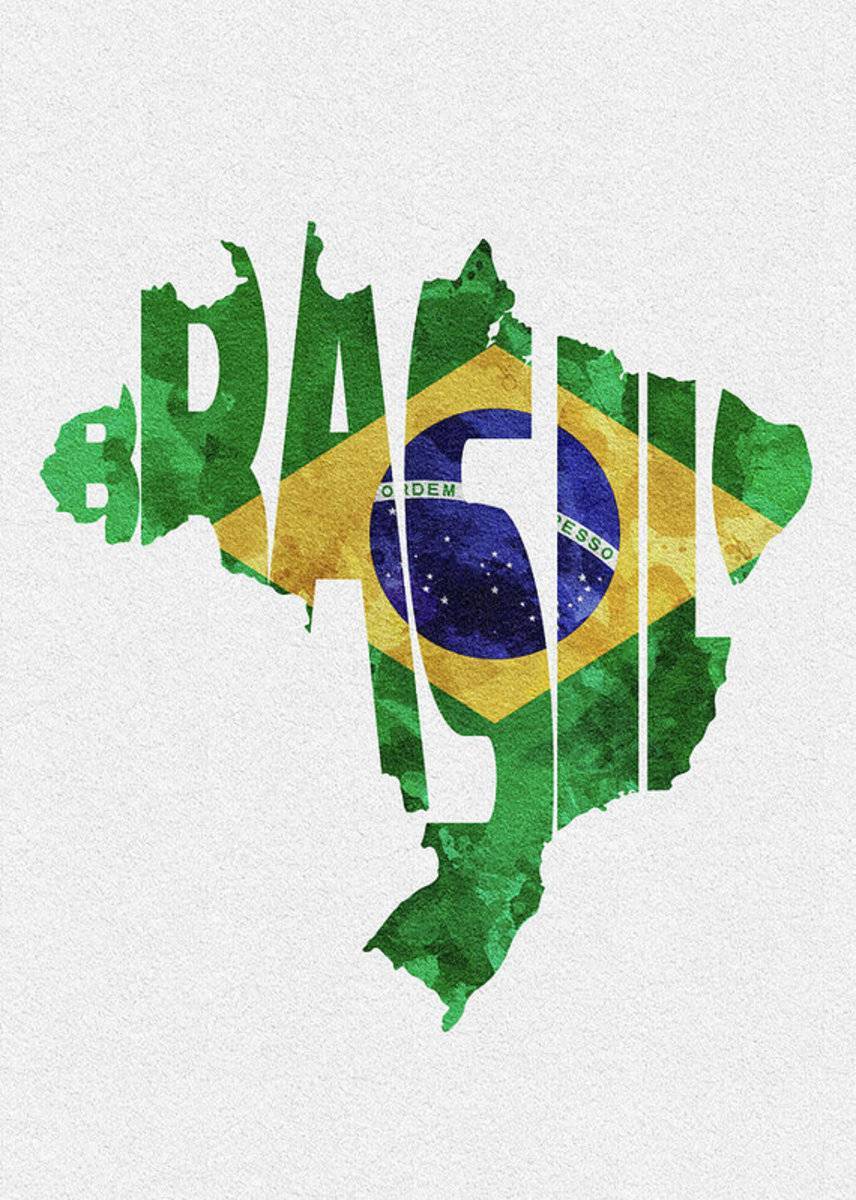 Brazil Typographic Map Flag - Poster | Canvas Wall Art Print