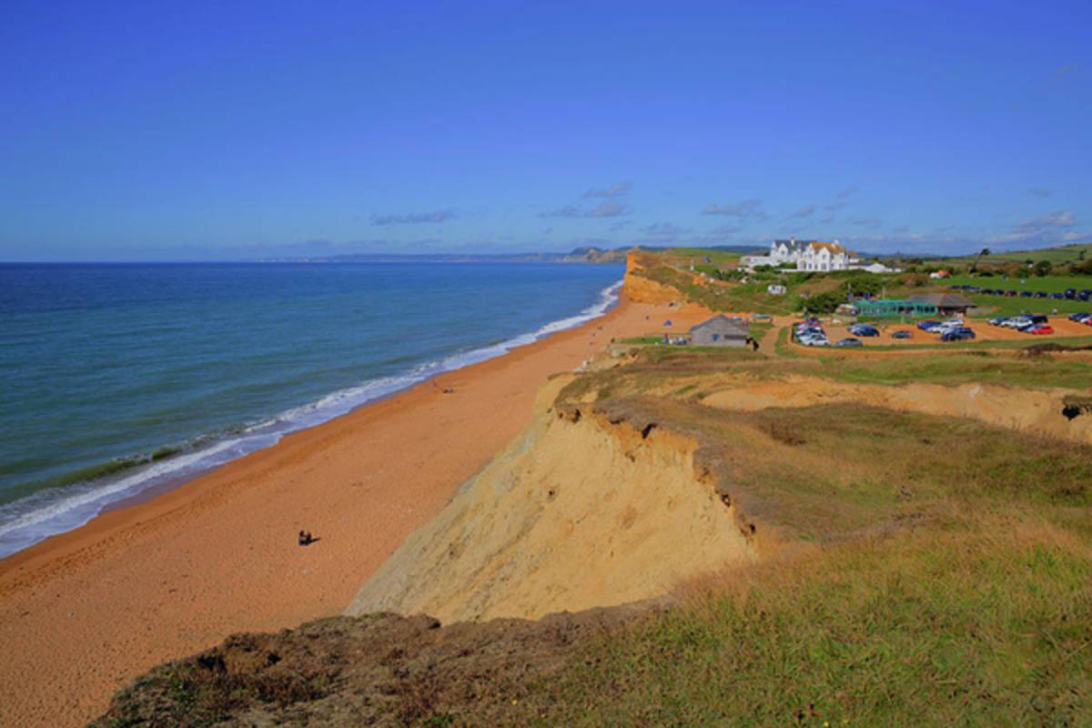 Burton Bradstock Dorset England Uk Beautiful Jurassic Coast With Blue Sky And Sea In Summer - Poster | Canvas Wall Art Print