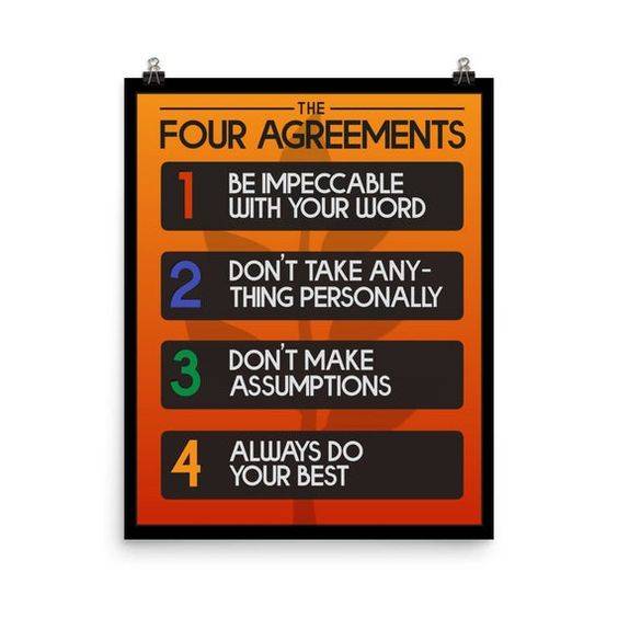 The Four Agreements Poster, Don Miguel Ruiz, Motivational Art, Inspirational Art, Book Quote Gift - Poster | Canvas Wall Art Print