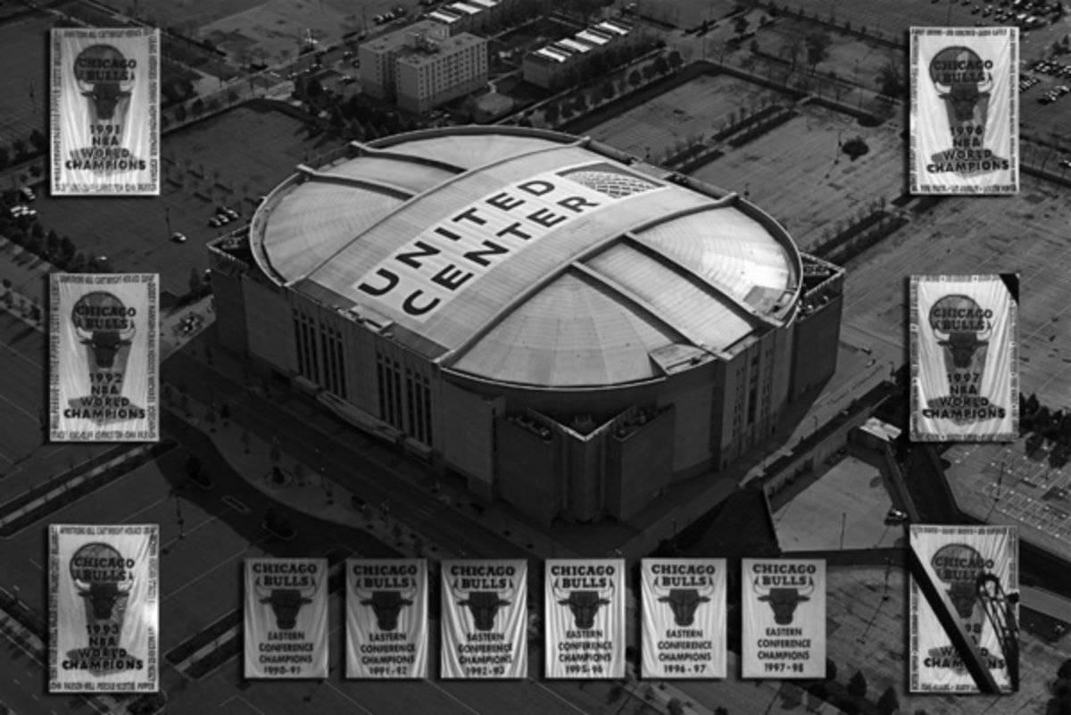 Chicago Bulls Banners In Black And White - Poster | Canvas Wall Art Print