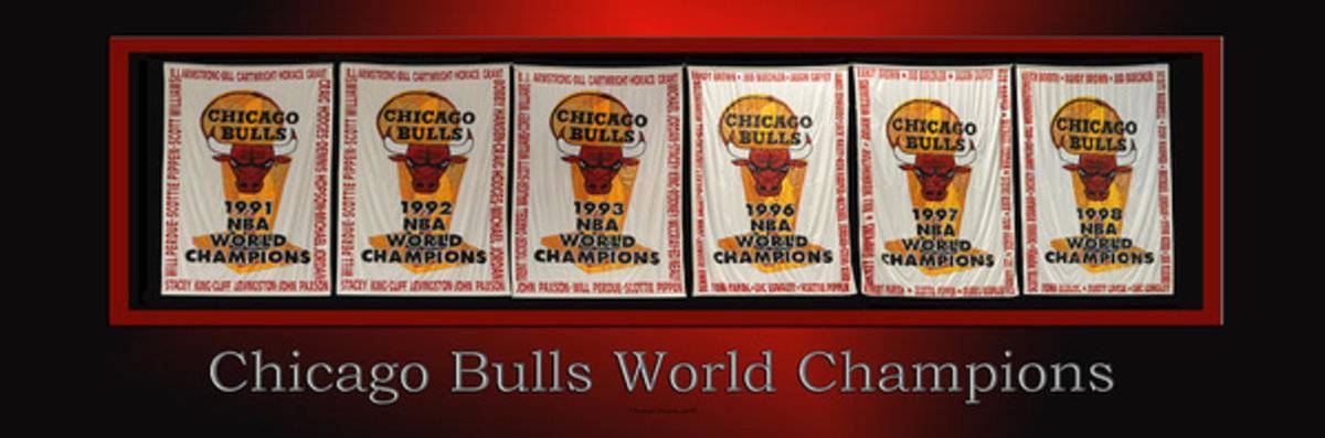 Chicago Bulls World Champions Banners - Poster | Canvas Wall Art Print