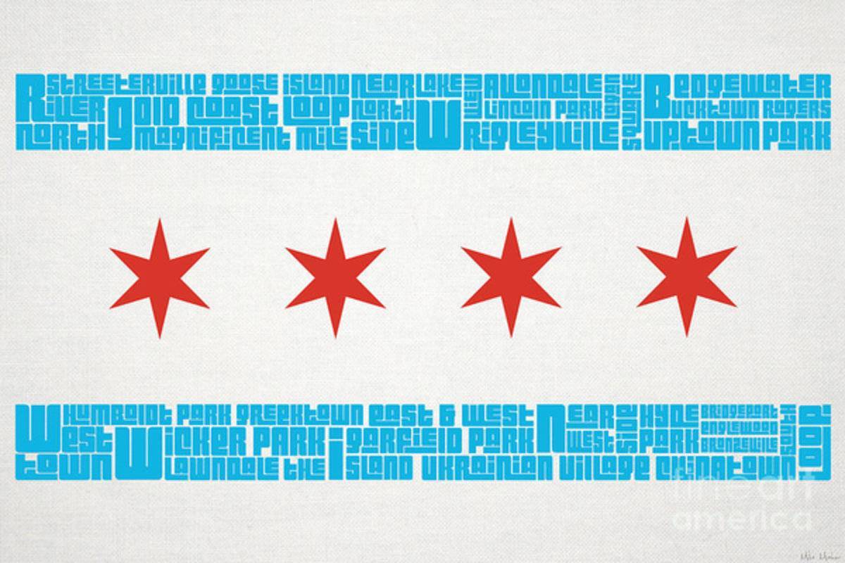Chicago Flag Neighborhoods - Poster | Canvas Wall Art Print