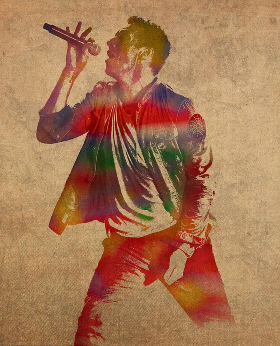 Chris Martin Coldplay Watercolor Portrait On Worn Distressed Canvas - Poster | Canvas Wall Art Print