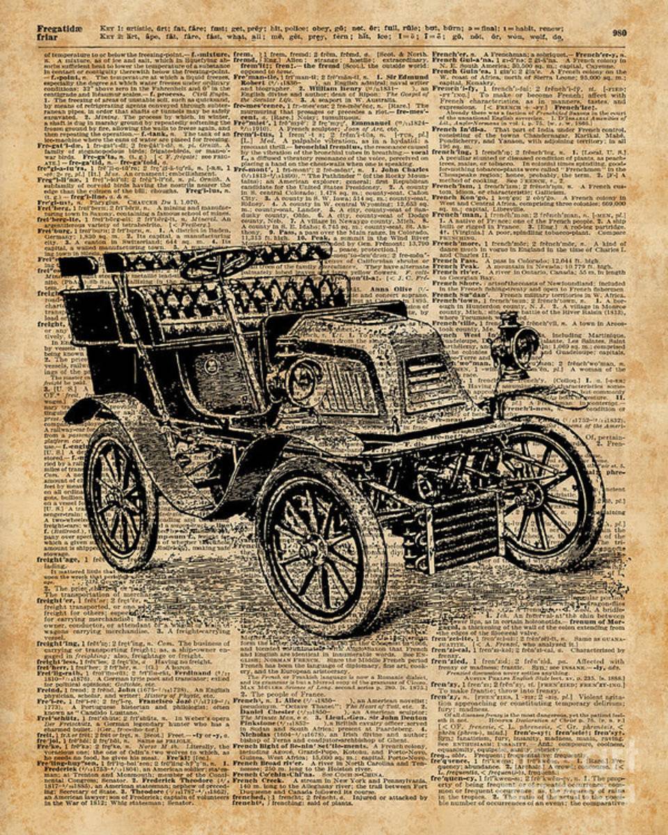 Classic Old Car,Vintage Vehicle,Antique Machine Dictionary Art - Poster | Canvas Wall Art Print