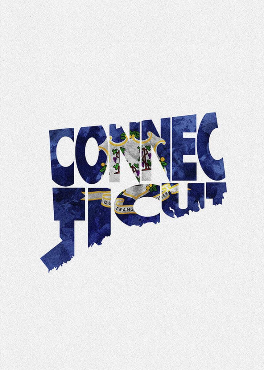 Connecticut Typographic Map Flag - Poster | Canvas Wall Art Print