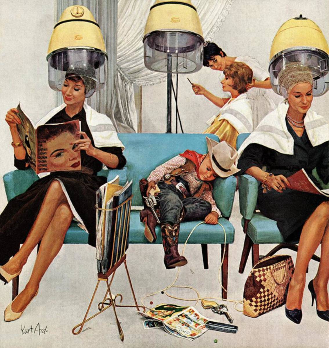 Cowboy Asleep In Beauty Salon - Poster | Canvas Wall Art Print