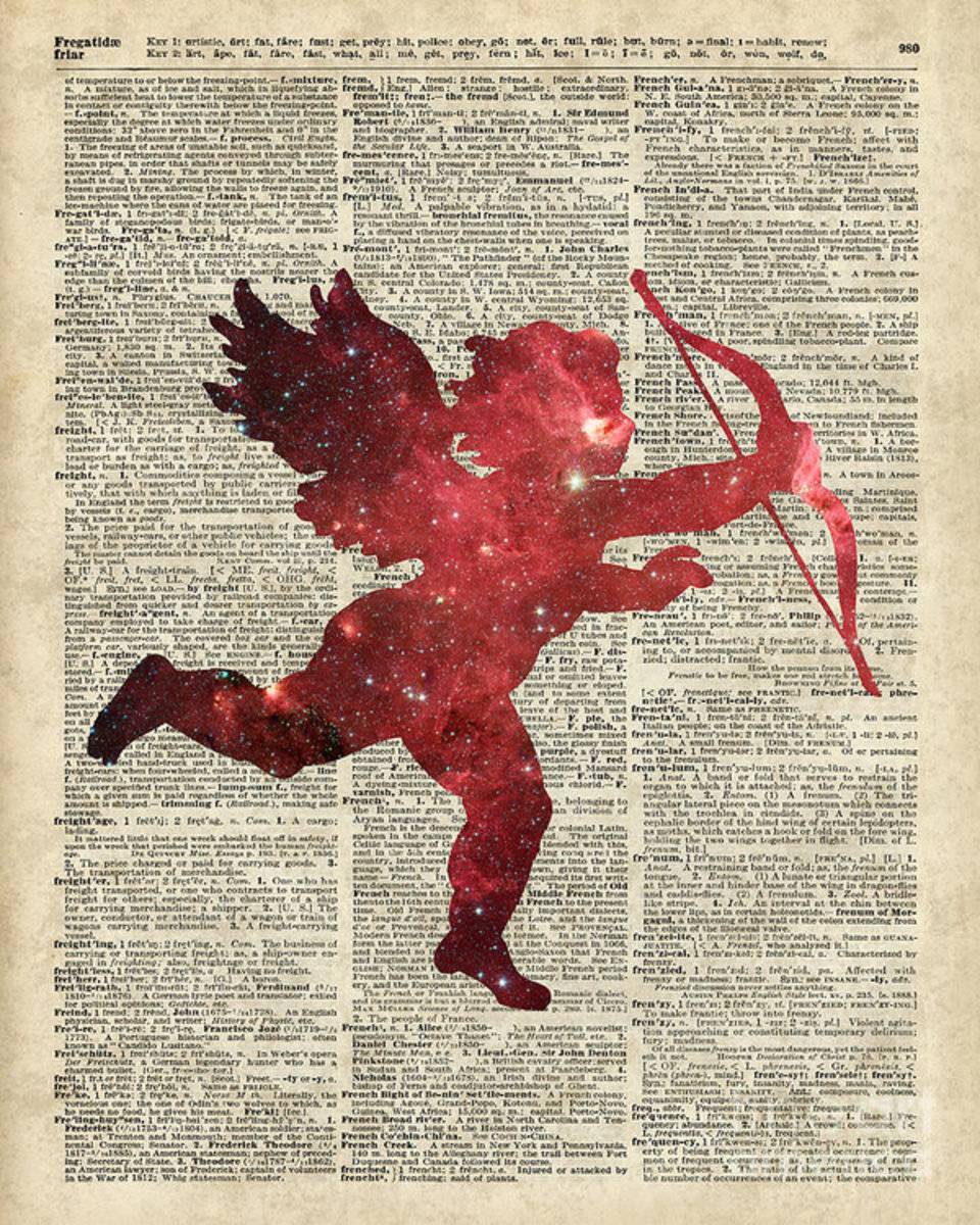 Cupid Amor Space And Stars Digital Collage Dictionary Art - Poster | Canvas Wall Art Print