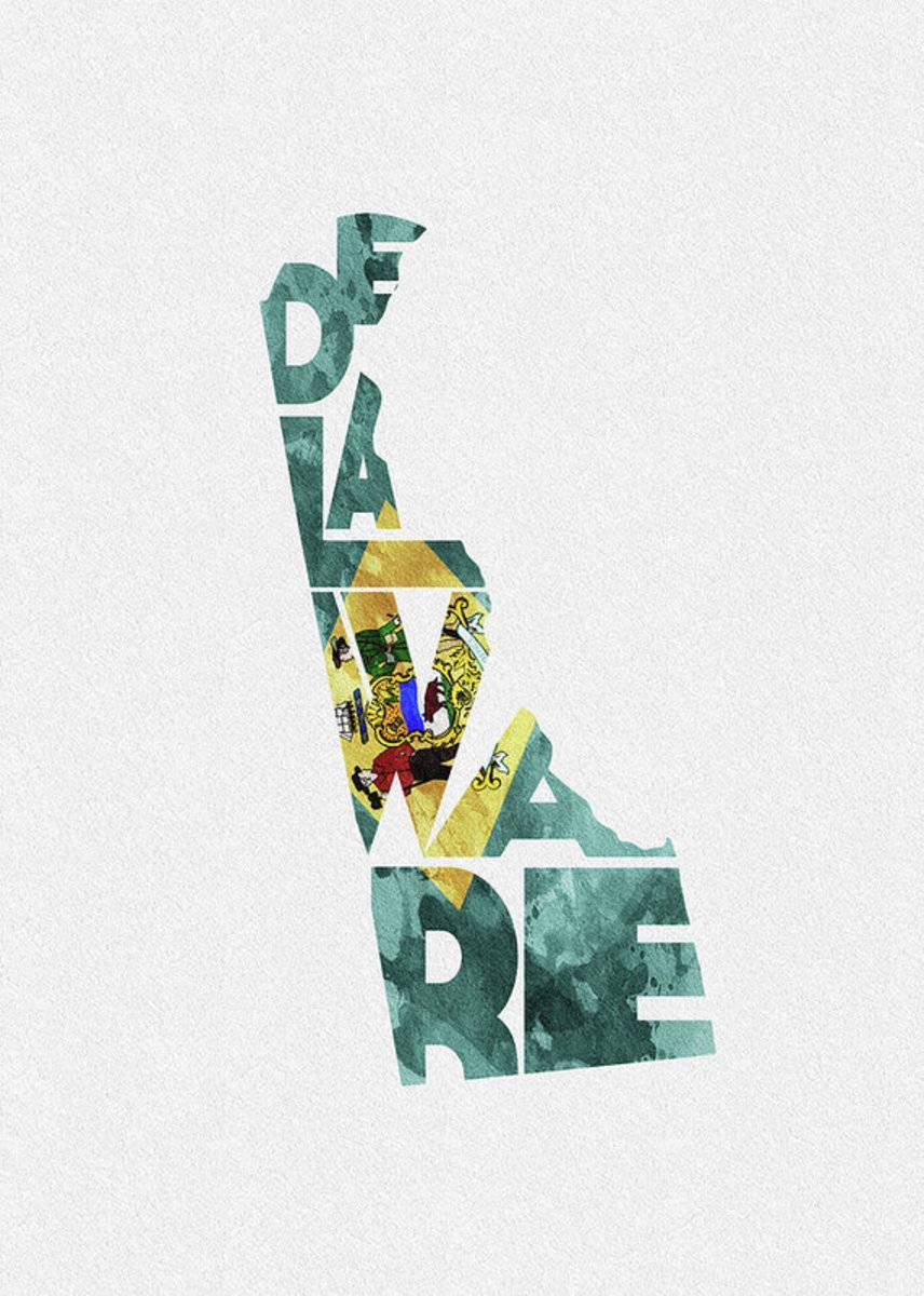 Delaware Typographic Map Flag - Poster | Canvas Wall Art Print