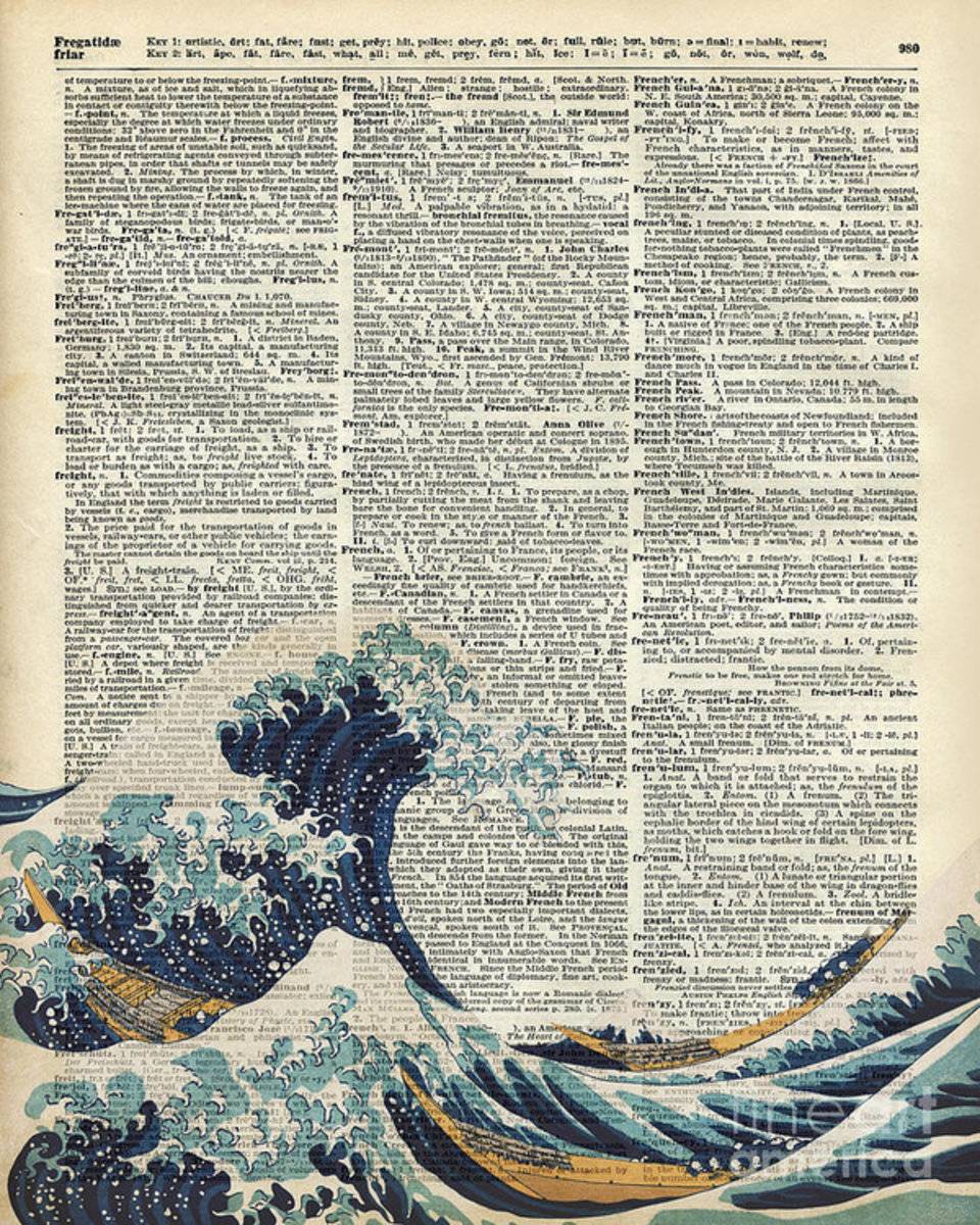 Dictionary Art - The Great Wave Off Kanagawa - Poster | Canvas Wall Art Print