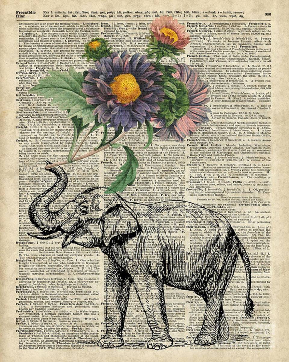 Elephant With Flowers - Poster | Canvas Wall Art Print