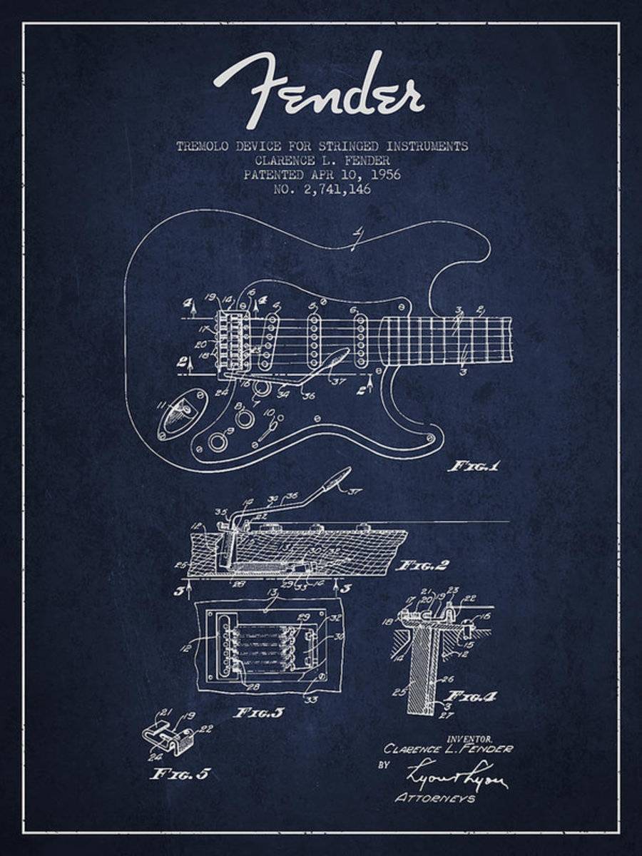 Fender Tremolo Device Patent Drawing From 1956 - Poster | Canvas Wall Art Print