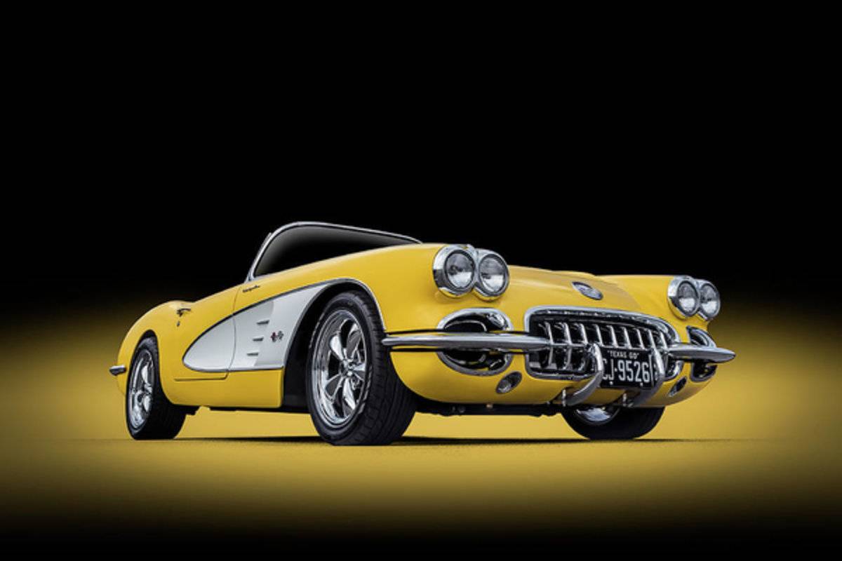 1960 Yellow And White Corvette Convertible - Poster | Canvas Wall Art Print