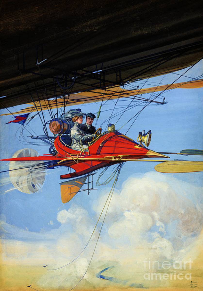 Futuristic Air Travel Vintage - Poster | Canvas Wall Art Print