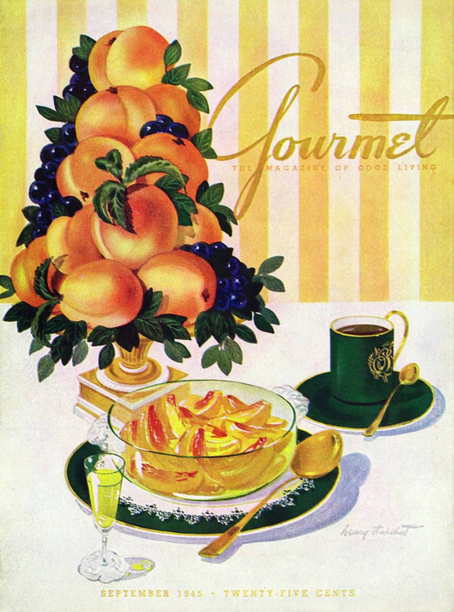 Gourmet Cover Featuring A Centerpiece Of Peaches - Poster | Canvas Wall Art Print
