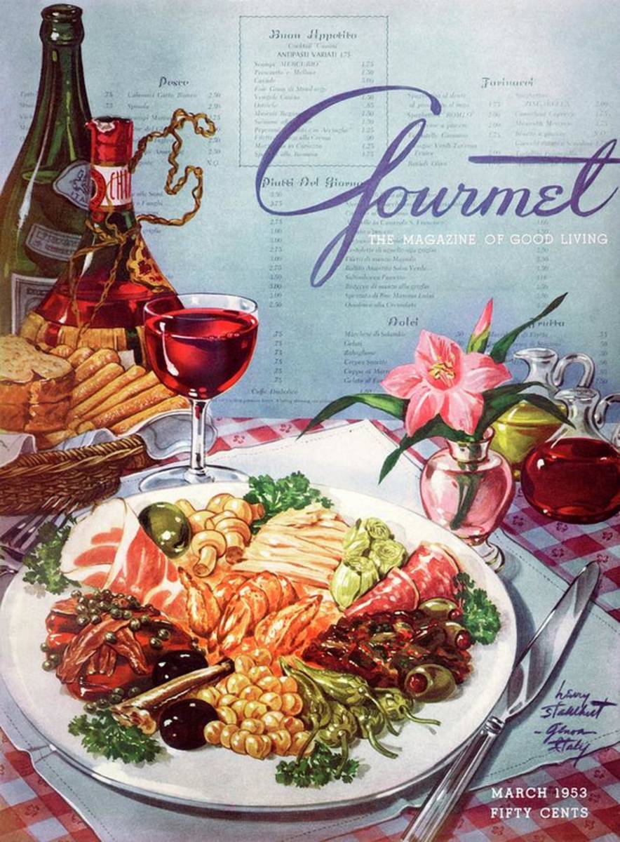 Gourmet Cover Illustration Of A Plate Of Antipasto - Poster | Canvas Wall Art Print