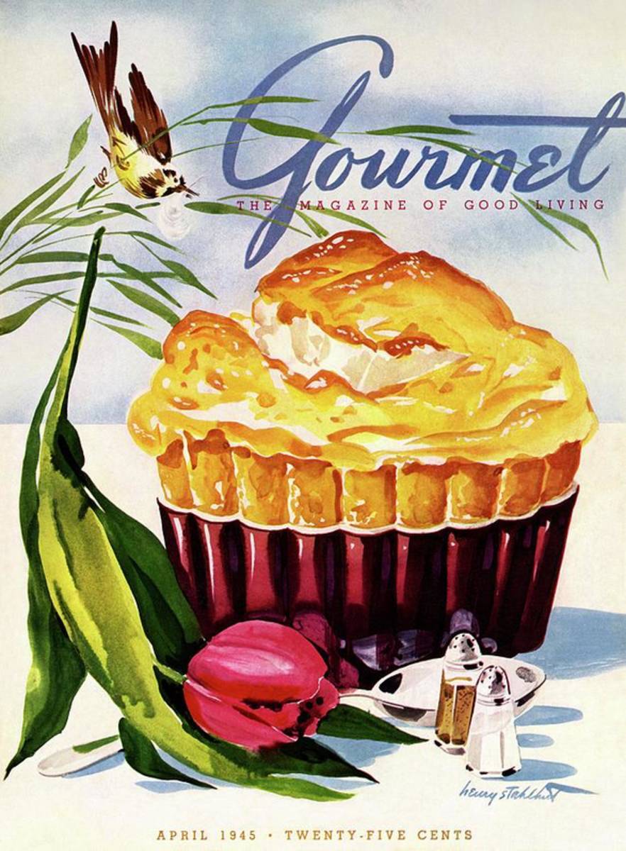 Gourmet Cover Illustration Of A Souffle And Tulip - Poster | Canvas Wall Art Print