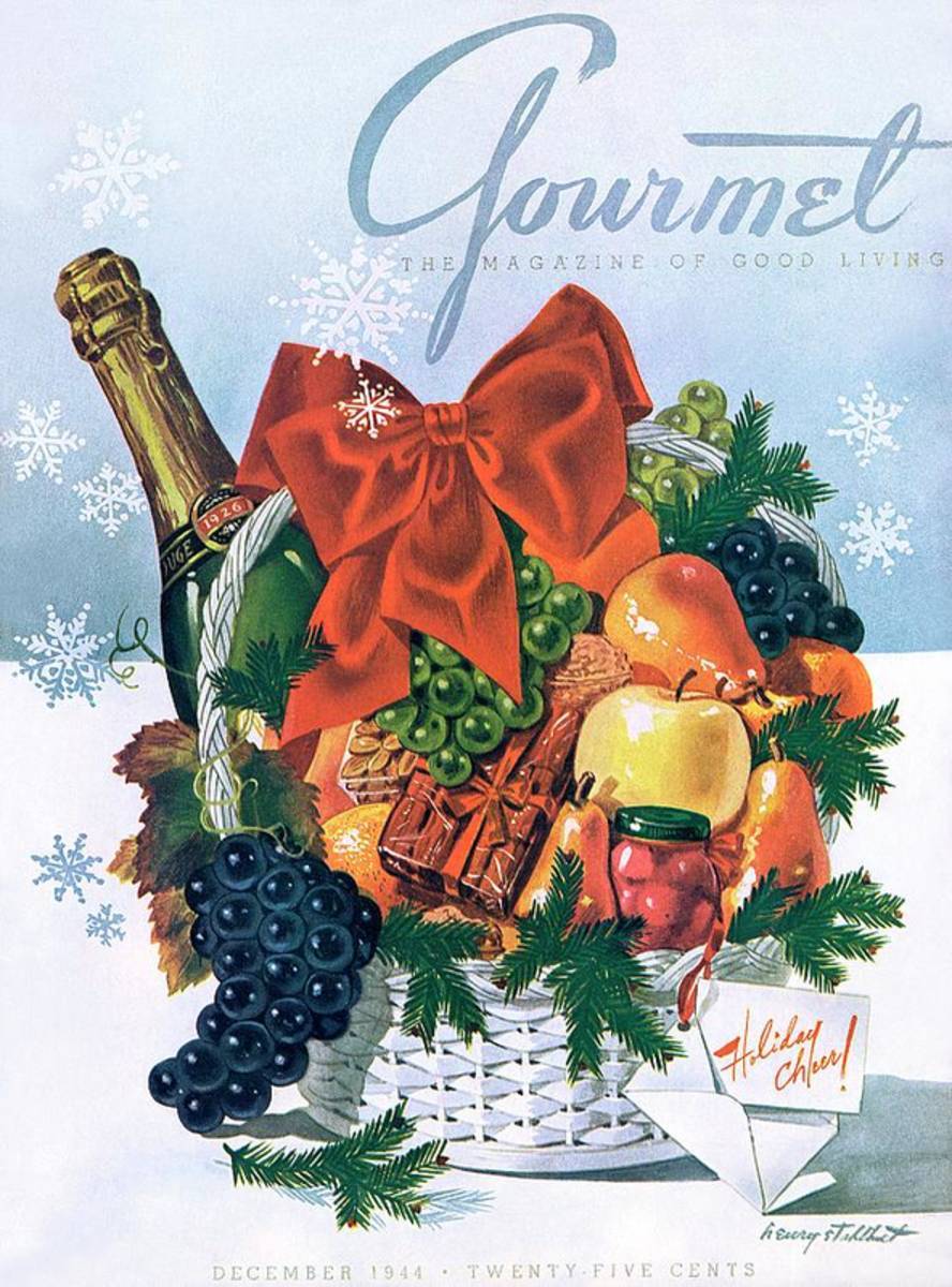 Gourmet Cover Illustration Of Holiday Fruit Basket - Poster | Canvas Wall Art Print