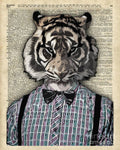Hipster Tiger Plaid Shirt Vintage Dictionary Art Beatnik Art - Poster | Canvas Wall Art Print