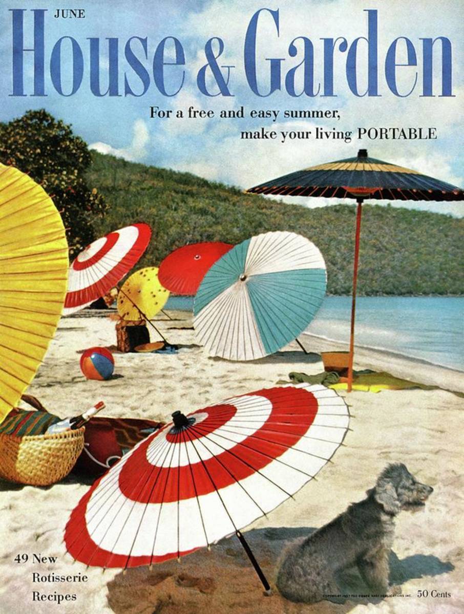 House And Garden Featuring Umbrellas On A Beach - Poster | Canvas Wall Art Print