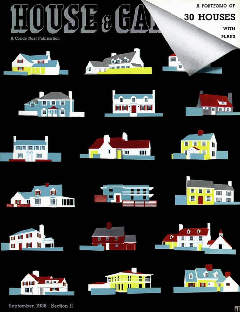 House &amp; Garden Cover Illustration Of 18 Houses - Poster | Canvas Wall Art Print