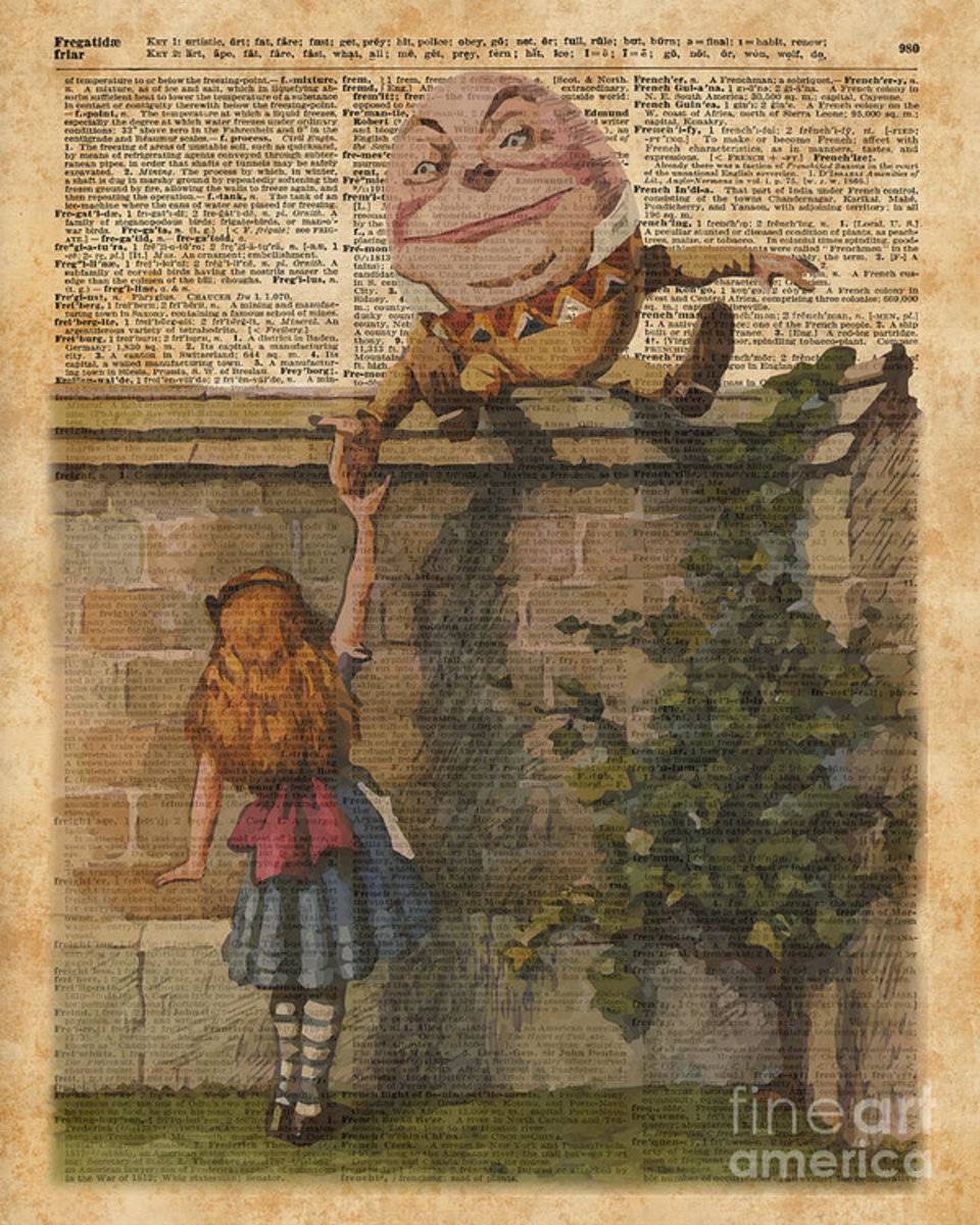 Humpty Dumpty Alice In Wonderland Vintage Dictionary Art - Poster | Canvas Wall Art Print