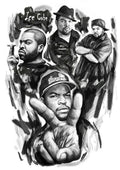 Ice Cube Blackwhite Group Art Drawing - Rapper - Poster | Canvas Wall Art Print