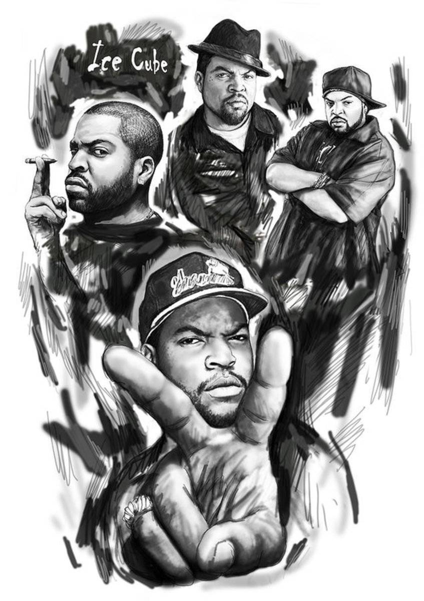 Ice Cube Blackwhite Group Art Drawing - Rapper - Poster | Canvas Wall Art Print
