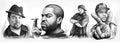 Ice Cube Blackwhite Group Art Drawing Sketch - Rapper - Poster | Canvas Wall Art Print