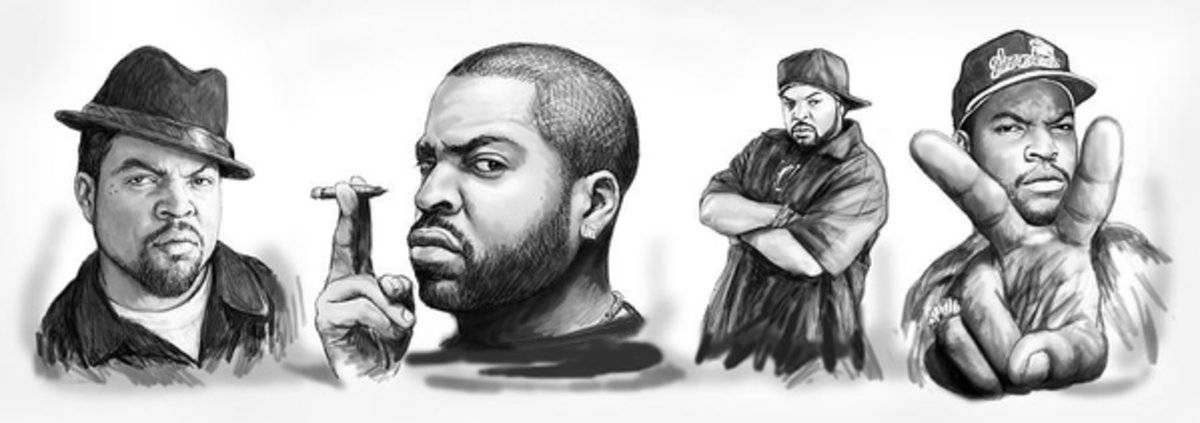 Ice Cube Blackwhite Group Art Drawing Sketch - Rapper - Poster | Canvas Wall Art Print