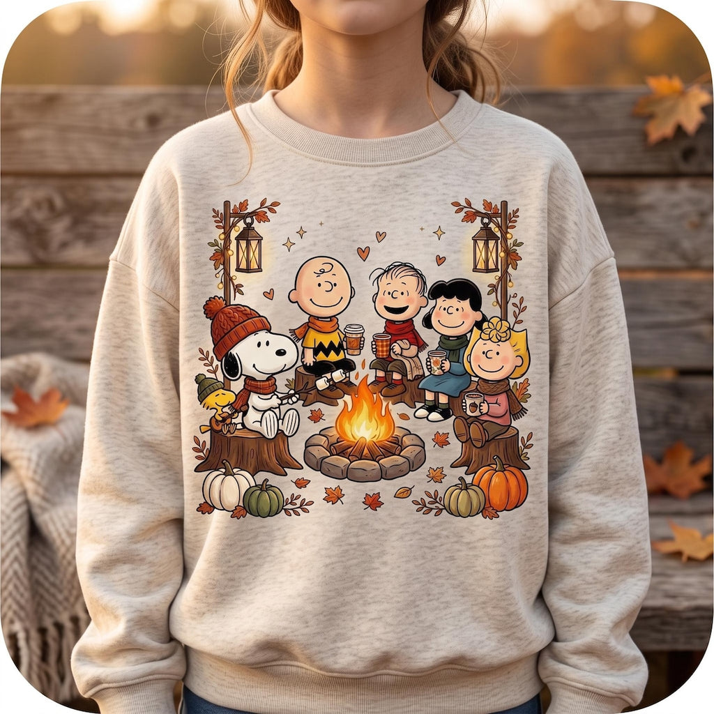 Comfort Colors Snoopy Fall Campfire Shirt Women, Peanuts Friends Autumn Camping Pumpkin Season Cozy Halloween Graphic Tee, Gift for Her Aesthetic