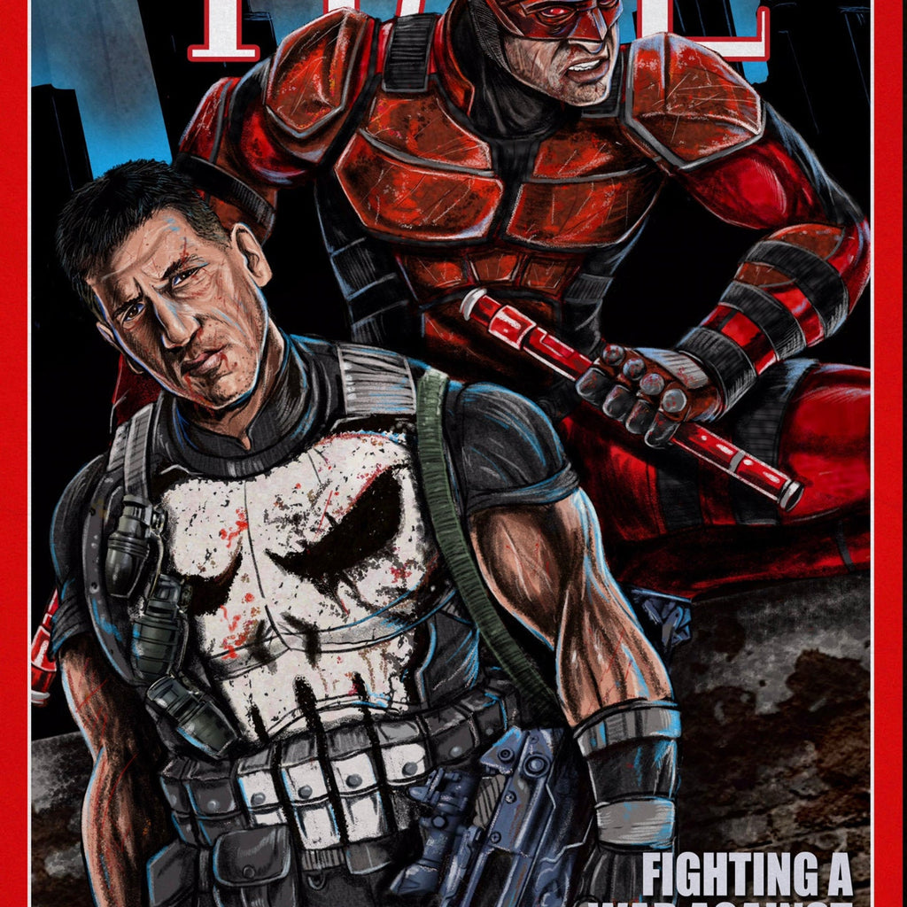 Punisher Daredevil Netflix Pulp Retro Book Cover Satire - Poster | Canvas Wall Art Print
