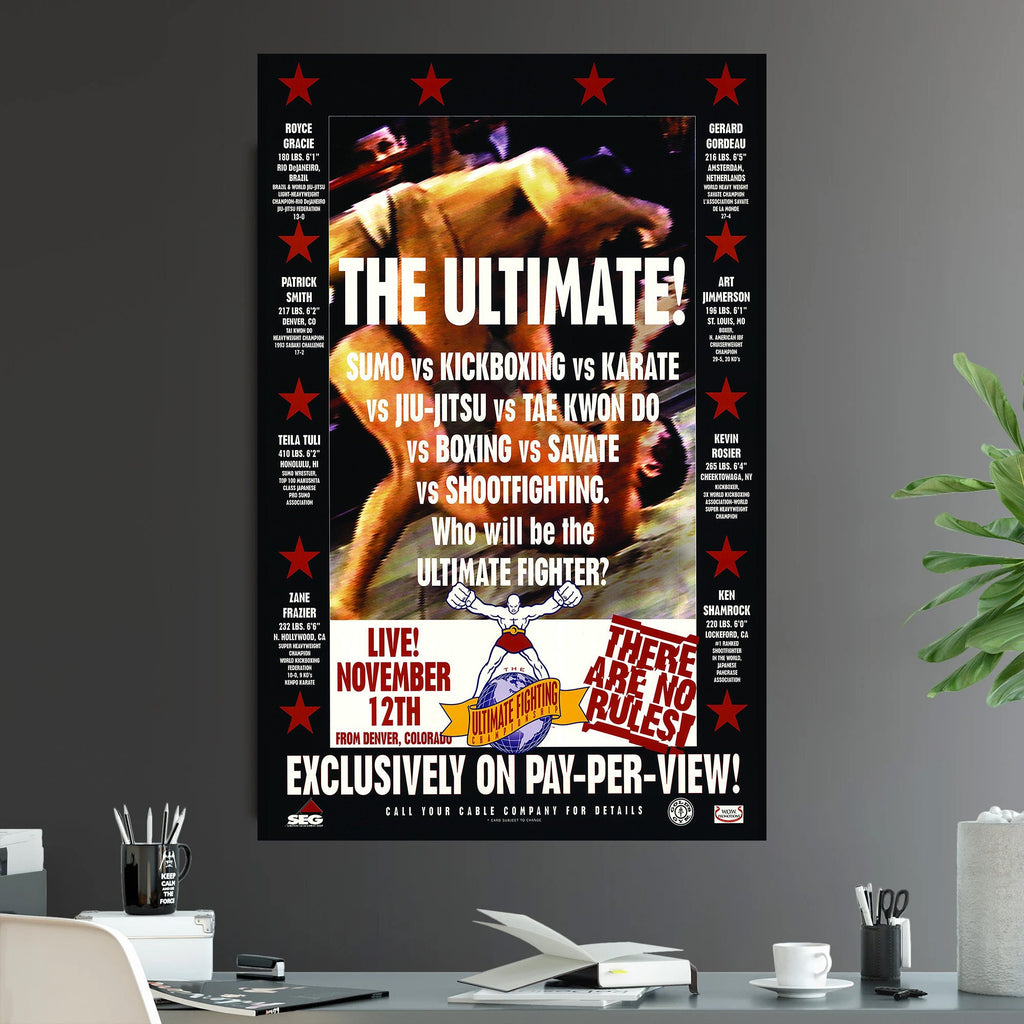 UFC 1 First Event Royce Gracie vs Ken Shamrock - Poster | Canvas Wall Art Print
