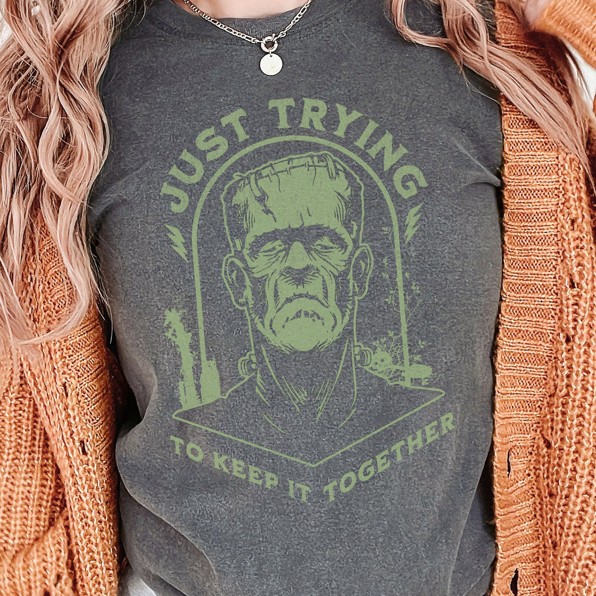 ORIGINAL Comfort Colors Frankenstein Shirt Just Trying to Keep it Together tshirt funny Halloween tee spooky season