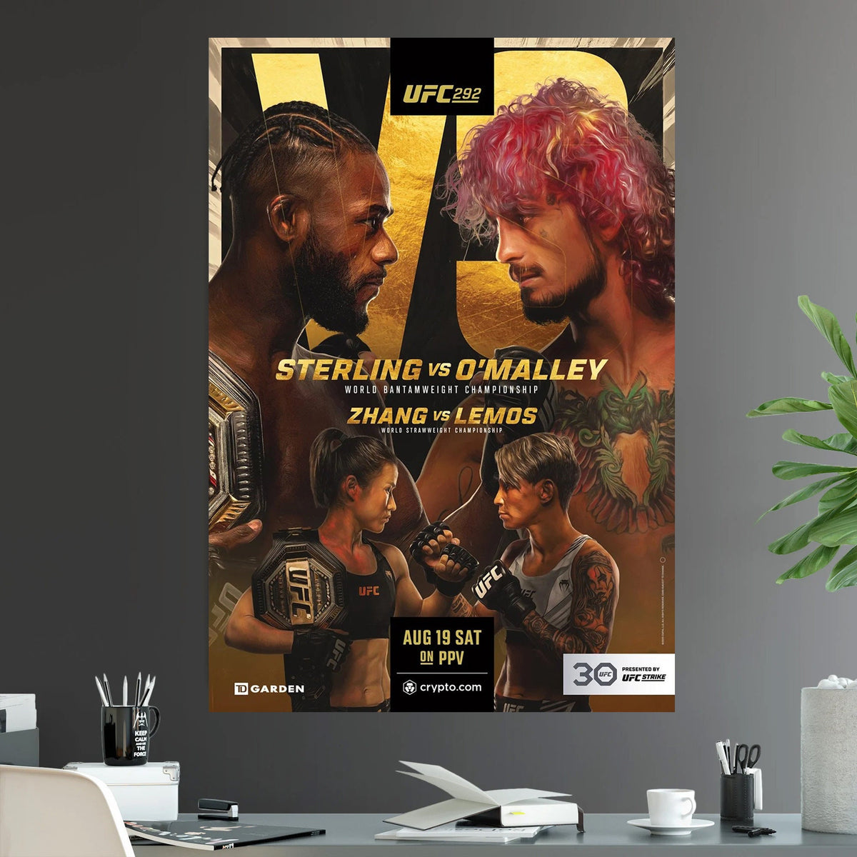 UFC 292 Aljamain Sterling vs Sugar Sean O'Malley vs Zhang Weili vs Amanda Lemos Bantamweight and Strawweight Championship Title - Poster | Canvas Wall Art Print