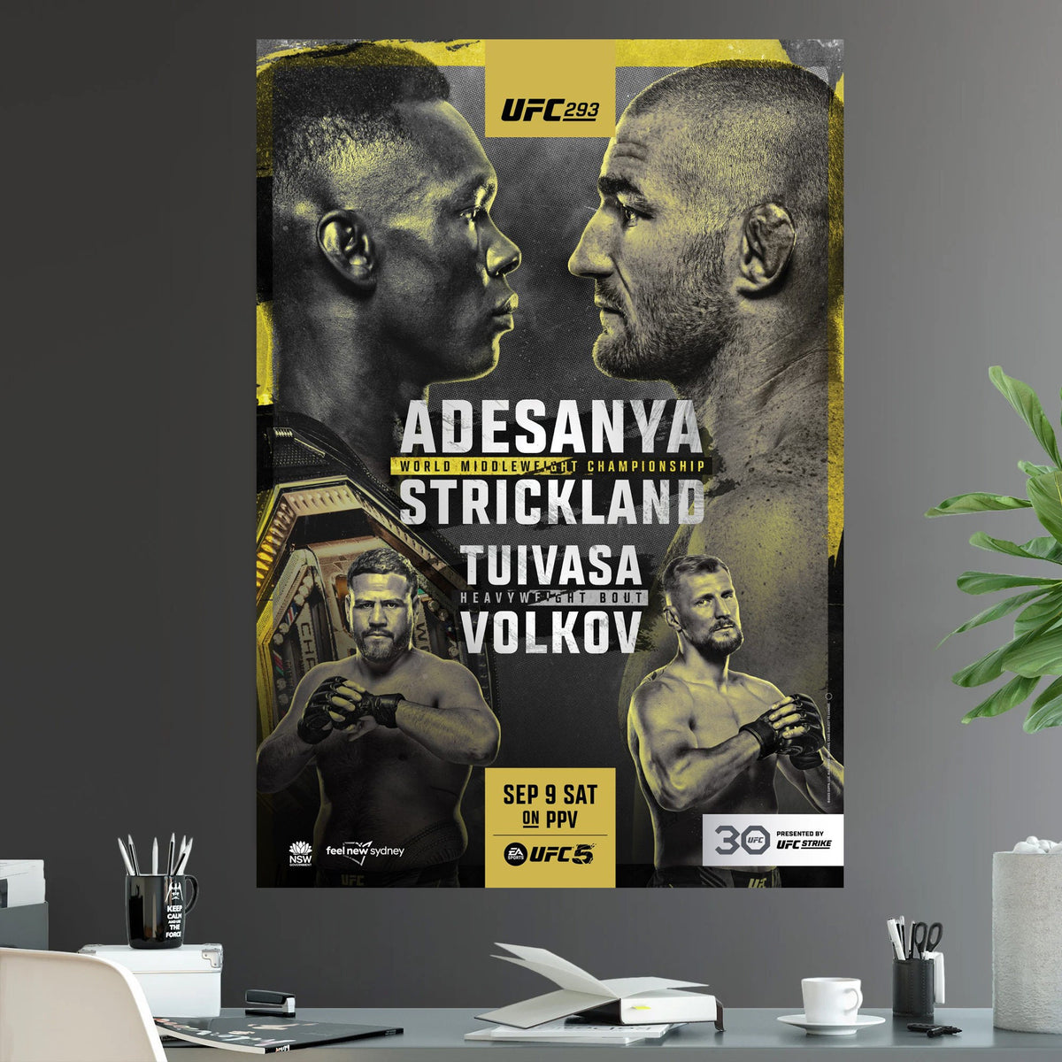 UFC 293 Israel Adesanya vs Sean Strickland Middleweight Championship Title Tai Tuivasa vs Alexander Volkov - Poster | Canvas Wall Art Print
