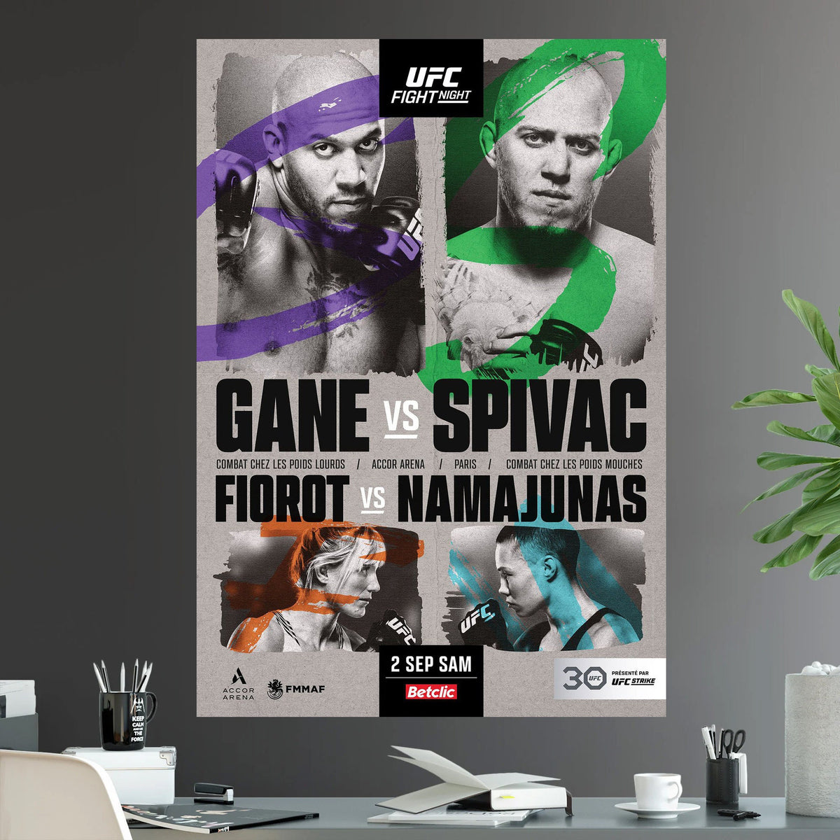 UFC Fight Night Paris Ciryl Gane vs Sergey Spivac Heavyweight Manon Fiorot Rose Namajunas Bout Championship Title - Poster | Canvas Wall Art Print