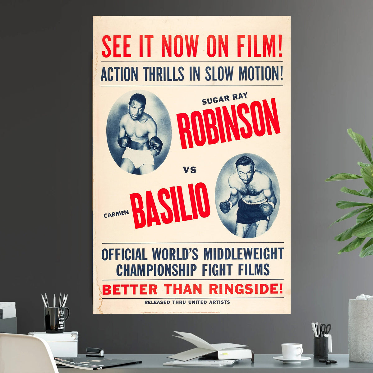 Sugar Ray Robinson vs Carmen Basilio Middleweight Championship Iconic Boxing Pay Per View - Poster | Canvas Wall Art Print