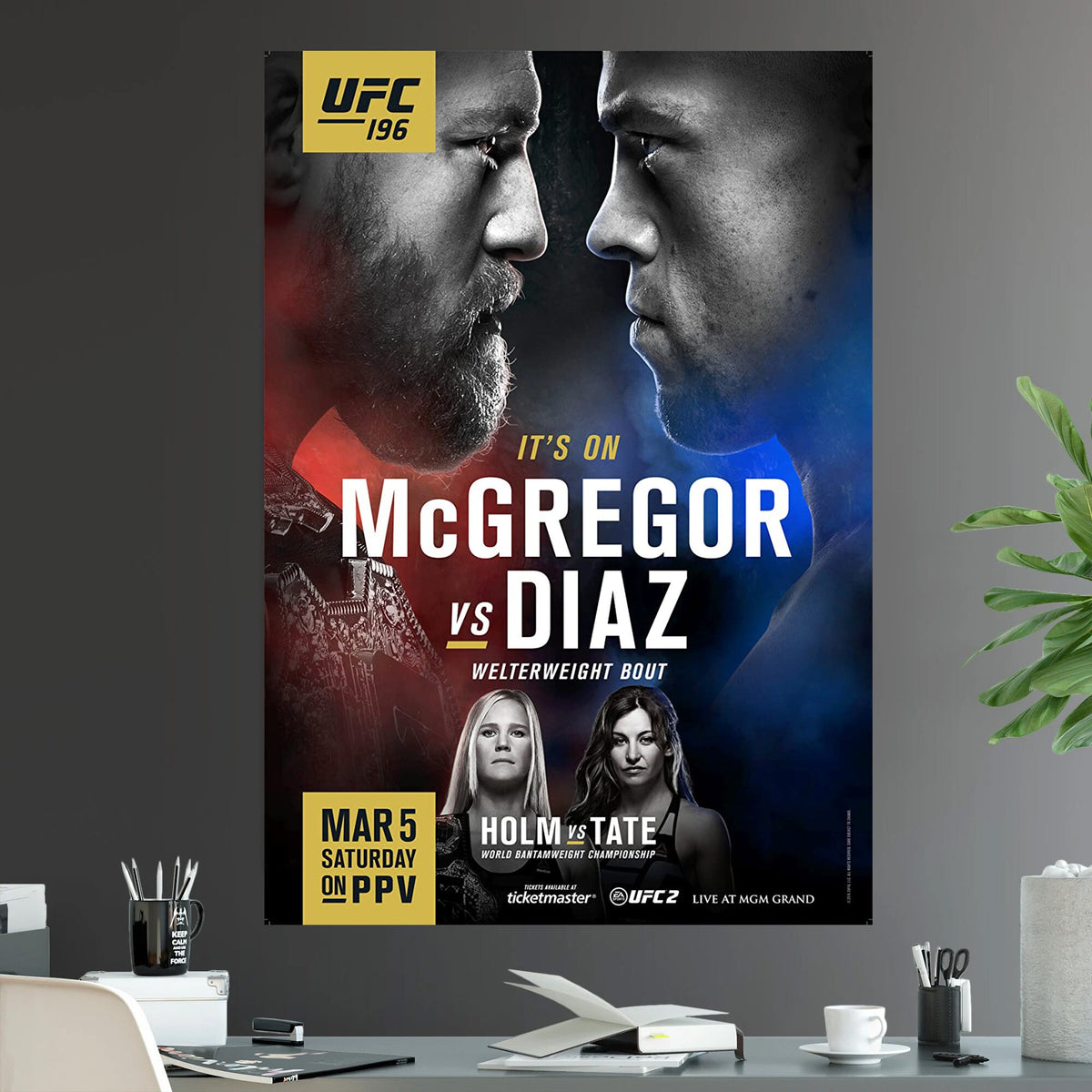 UFC 196 Conor McGregor vs Nate Diaz and Holly Holm vs Miesha Tate Welterweight Championship Title - Poster | Canvas Wall Art Print