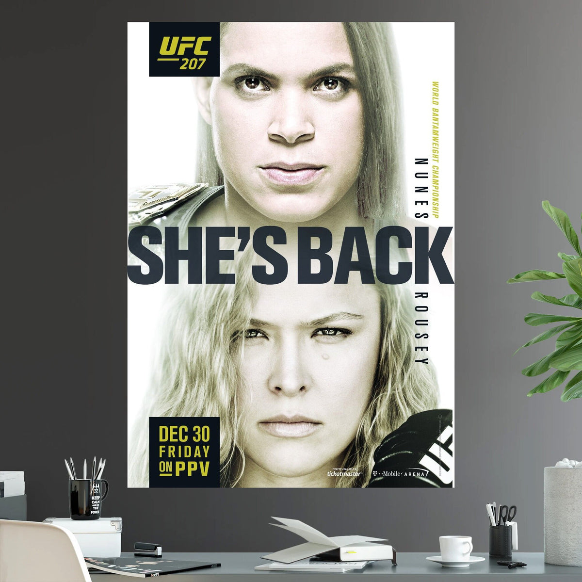 UFC 207 Ronda Rousey vs Amanda Nunes Women's Bantamweight Championship Title - Poster | Canvas Wall Art Print