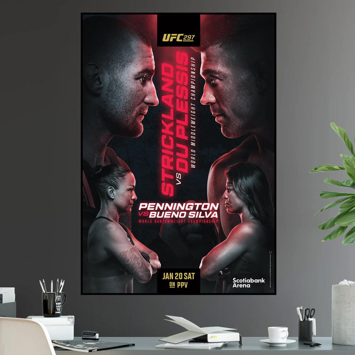 UFC 297 Sean Strickland vs Dricus Du Plessis Middleweight Championship Title Raquel Pennington - Poster | Canvas Wall Art Print
