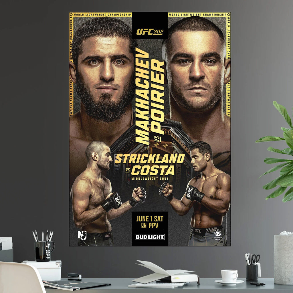 UFC 302 Makhachev vs Dustin Poirier Lightweight Championship Title Sean Strickland Paulo Costa - Poster | Canvas Wall Art Print