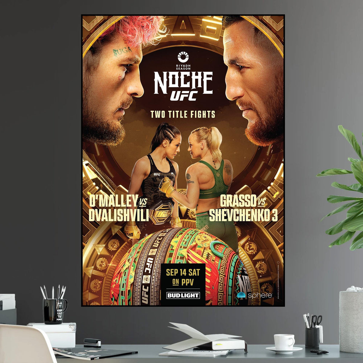 UFC 306 Noche Sugar Sean O'Malley vs Merab Dvalishvili Bantamweight Championship Title Shevchenko - Poster | Canvas Wall Art Print