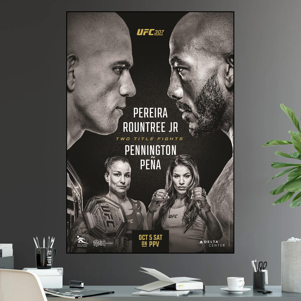UFC 307 Alex Pereira vs Khalil Rountree Jr Light Heavyweight Championship Title Pennington vs Pena - Poster | Canvas Wall Art Print