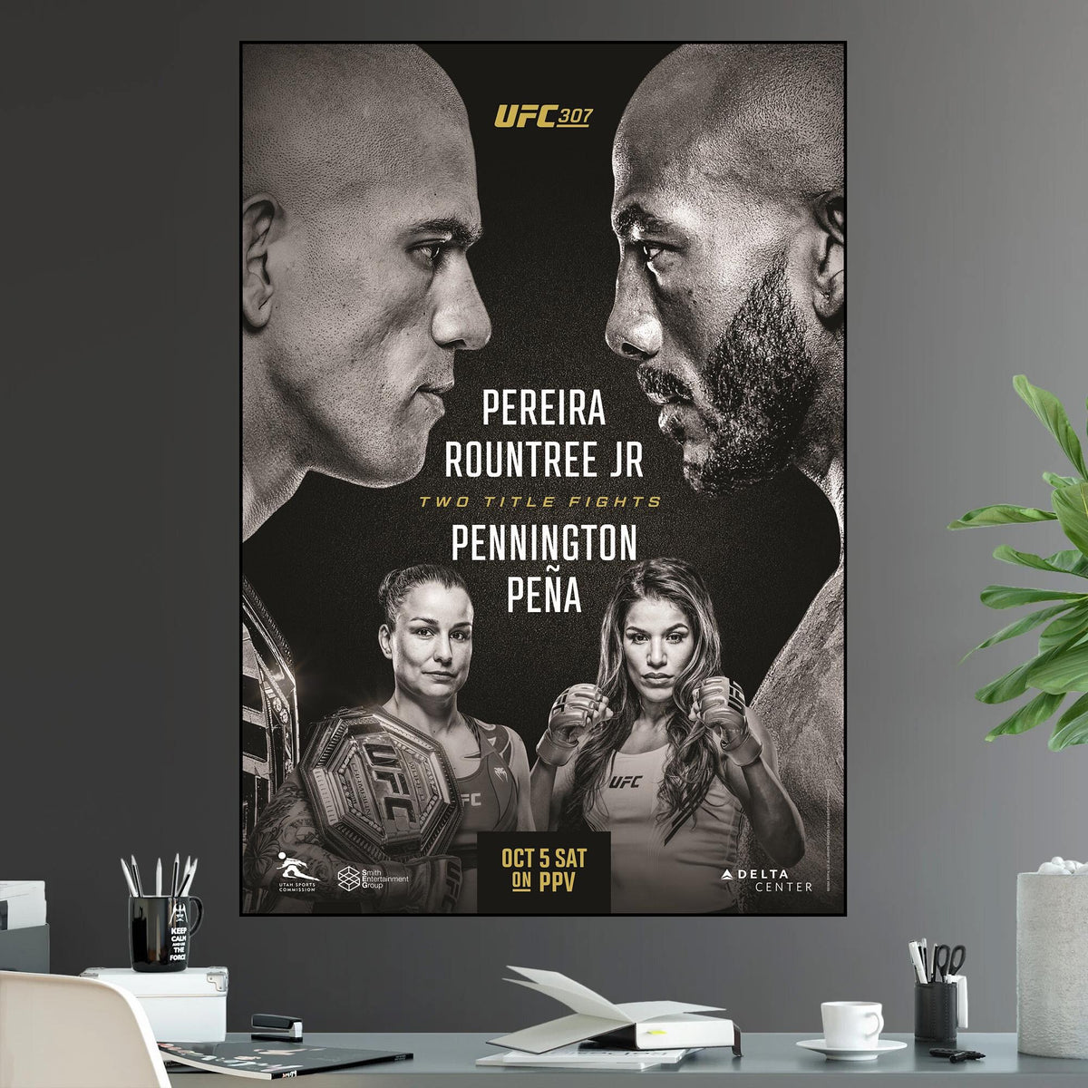 UFC 307 Alex Pereira vs Khalil Rountree Jr Light Heavyweight Championship Title Pennington vs Pena - Poster | Canvas Wall Art Print