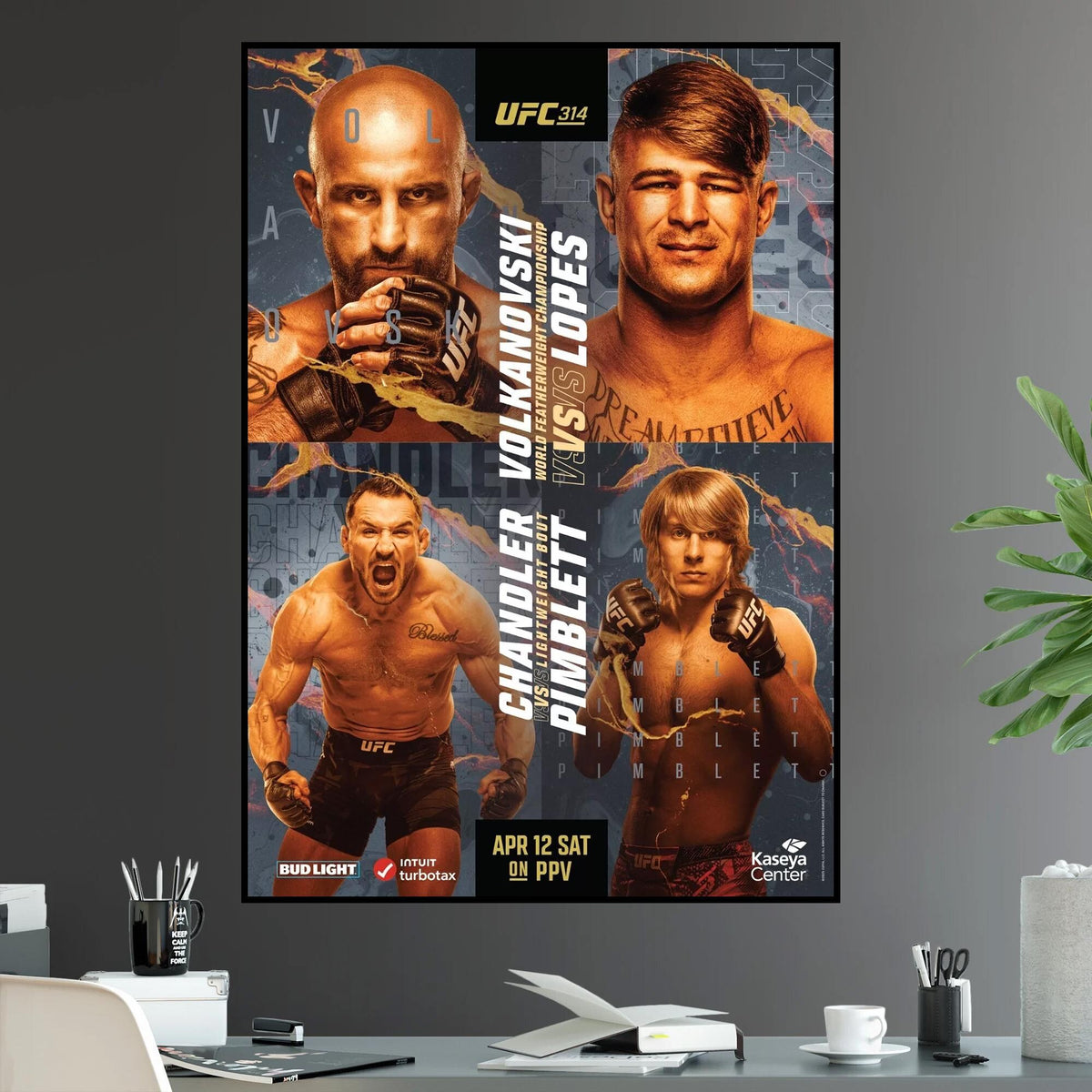 UFC 314 Alexander Volkanovski vs Diego Lopes Championship Title Paddy Pimblett Michael Chandler - Poster | Canvas Wall Art Print