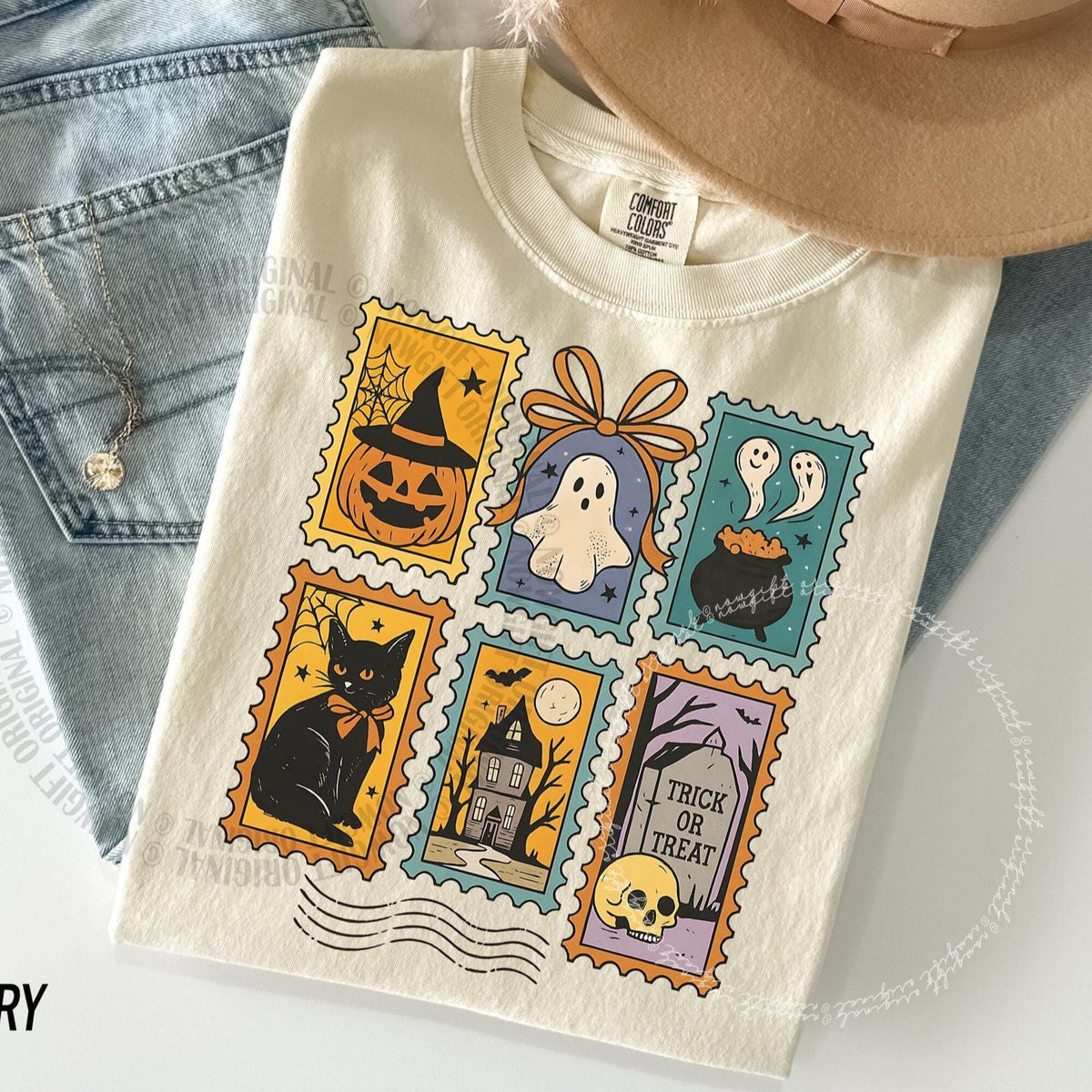Halloween Cute Ghost Pumpkin Cat Shirt Cute Ghost Shirt Retro Ghost Tee Womens Halloween Shirt Fall Spooky Cat shirt Comfort Colors