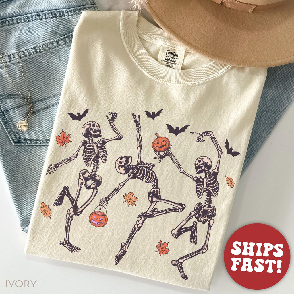 Comfort Colors Dancing Skeleton Shirt Halloween Shirt Pumpkin Shirt Skeleton Halloween TShirt